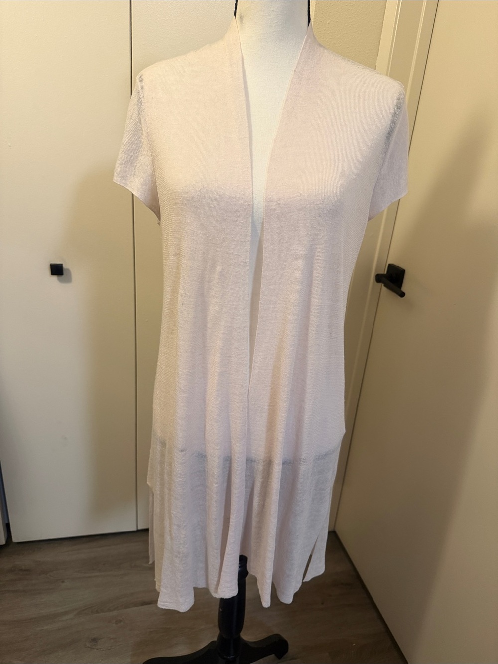 Eileen Fisher Light Blush Open-Front Short-Sleeve Long Cardigan
